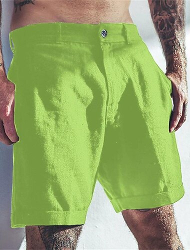  Herren Leinenshorts Kurze Hosen Sommer-Shorts Strandshorts Kurze Hosen Taste Tasche Glatt Komfort Atmungsaktiv Kurz Festtage Urlaub Strand Leinen Baumwoll Mischung Hawaiianisch Boho Schwarz Weiß