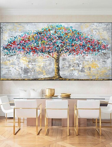  pintura al óleo de árbol de flor abstracta pintada a mano floreciente pintura de árbol colorido sobre lienzo planta pintada a mano obra de arte floral pintura de paisaje pintura de paisaje decoración