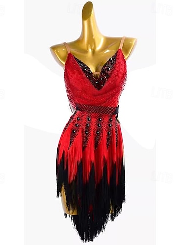  Latindans Eksotiske danseklær Kjole Dusk Dame Ytelse Dagligdagstøy Ermeløs Spandex