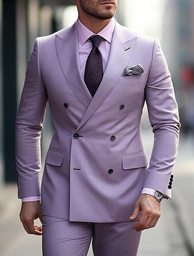  Trajes de boda para hombres Púrpura uva Negocios diarios Verano Sólido Ajuste personalizado 2 piezas Doble botonadura Seis botones.
