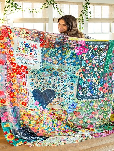  1 manta artística con costura floral, cálida y cómoda, adecuada para acampar, dormitorio y viajes.