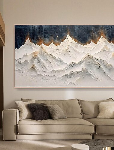  Hand painted 3D White Mountain Painting on Canvas hand painted Plaster Style Textured painting Wall Art  Wabi-Sabi Mountain painting for Living Room Decor Boho Modern Canvas