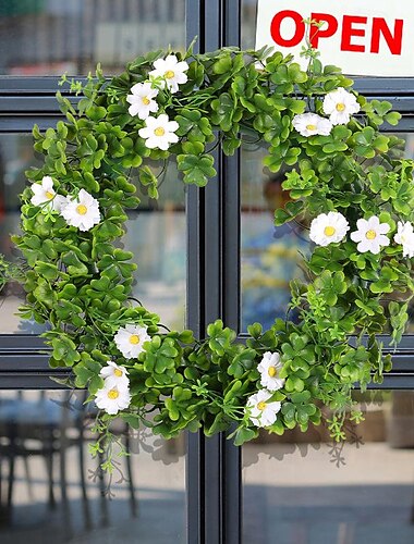  Künstlicher Blumenkranz – verleihen Sie Ihrem St. einen Hauch von amerikanischem Stil. Patrick's Day-Dekoration mit diesem wunderschönen Kranz-Türbehang. Mit lebensechten Kleeblattblüten ist es