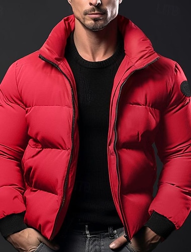  Men's Winter Coat Winter Jacket Puffer Jacket Zipper Pocket Polyster Pocket Outdoor Date Casual Daily Regular Fashion Casual Thermal Warm Windproof Winter Plain Black Red Army Green Gray Puffer Jacket