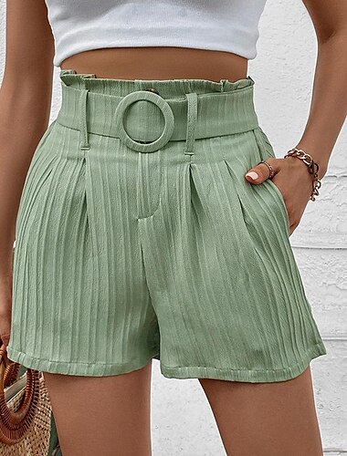  Mulheres Calção Casual Diário Curto Tecido Bolsos laterais Respirabilidade Confortável Micro-Elástica Para Noite Final de semana Verde Verão Normal