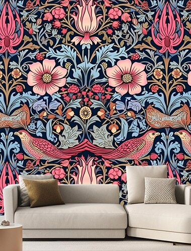  Coole Tapeten, Vögel, Waldtapete, Wandbildrolle, inspiriert von William Morris, abziehbares, aufklebbares PVC/Vinyl-Material, selbstklebend/Kleber erforderlich, Wanddekoration für Wohnzimmer, Küche,