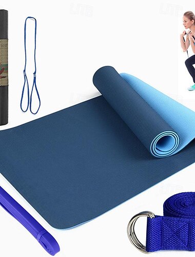  TPE6 mm zweifarbiges Yogamatten-Set mit fünf Teilen für Sport, Fitness, Stretching, Latex 2080, Widerstandsgürtel, wird mit Rucksackgurt geliefert