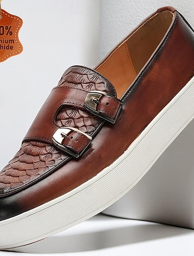  herr vintage brunt läder loafers dubbla munk remmar