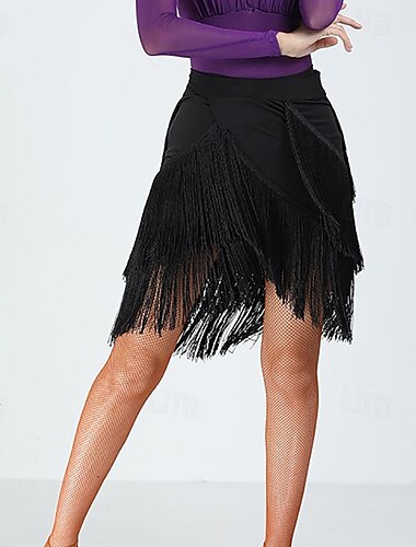  Latinské tance Standardní tance Sukně Levhartí potisk Potisk Třásně Dámské Výkon Trénink Vysoký Spandex