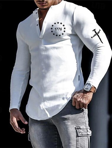  4e juli 2026 250e Memorial Day Heren Designer Grafische Nationale Vlag Henley Lange Mouw T-shirt Casual Sport Straat