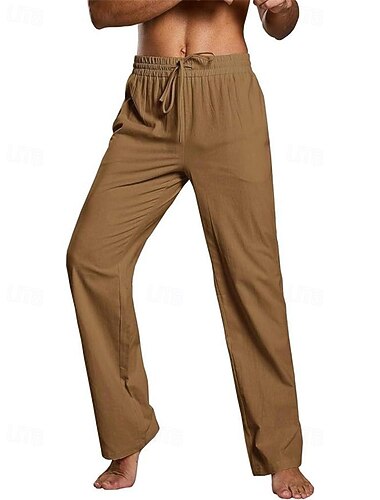  Bărbați Pantaloni de in Pantaloni Pantaloni de vară Pantaloni de plajă Buzunar Cordon Talie elastică Simplu Confort Respirabil Zilnic Concediu Vacanță Hawaiană Boho Maro Închis Verde Militar