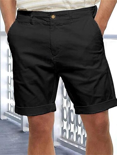  Herren Leinenshorts Kurze Hosen Sommer-Shorts Strandshorts Kurze Hosen Taste Tasche Glatt Komfort Atmungsaktiv Kurz Festtage Urlaub Strand Leinen Baumwoll Mischung Hawaiianisch Boho Schwarz Weiß