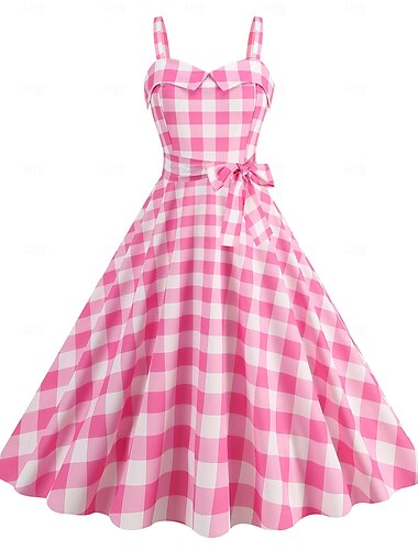  Retro Vintage 1950er Rockabilly Kleid Swing-Kleid Karo Kariert Vichy-Karo Damen Karneval Maskerade Alltagskleidung Junggesellinnenabschiedsparty Erwachsene Kleid Abschlussballkleider