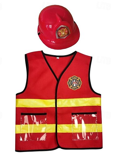  Garçon Fille Pompier Costume de Cosplay Tenue Pour Mascarade Cosplay Enfant Gilet Chapeau