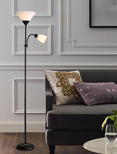  Verstellbare schwarze Stehlampe mit Leselicht „Susan“, moderne Stehlampe für Wohnzimmer/Büro, 72 Zoll hoch – 150 Watt, Ecklampe mit seitlichem Leselicht