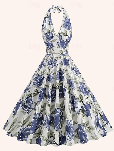  Rétro Vintage Années 1950 Haut à nouer Midi Robe Charleston Robe Robe trapèze Fleuri Femmes Mascarade Mascarade Date Enterrement de Vie de Jeune Fille Adulte Robe Robes de soirée Printemps & Été