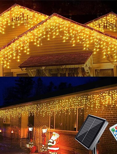  4 m 13 Fuß LED-Solar-Eiszapfen-Lichterkette, wasserdicht, Hochzeitsdekoration, Vorhang-Lichterkette für Schlafzimmer, Terrasse, Hof, Garten, Hochzeitsfeier