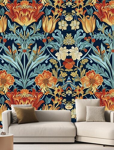  Coole Tapeten, Blumentapete, Wandbildrolle, inspiriert von William Morris, Aufkleber, abziehbar, aus PVC/Vinyl, selbstklebend/Kleber erforderlich, Wanddekoration für Wohnzimmer, Küche, Bad