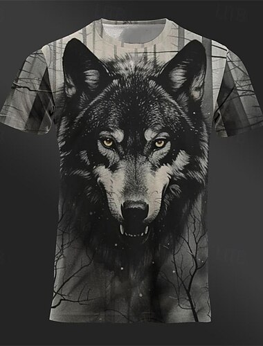  Per uomo Grafico Animale Lupo Maglietta Manica Corta maglietta Stampa 3D Girocollo Camicia Designer Retrò Vintage Casual Sport all'Aperto Ferie Uscire Cachi Grigio scuro Grigio Primavera & Estate