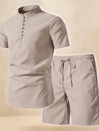  Herren Leinenshorts Sommershorts Strandshorts Set Tasche Kordelzug Elastischer Bund Einfach Komfort Atmungsaktiv Kurz Urlaub Ferien Strand Hawaiianisch Boho Schwarz Weiß