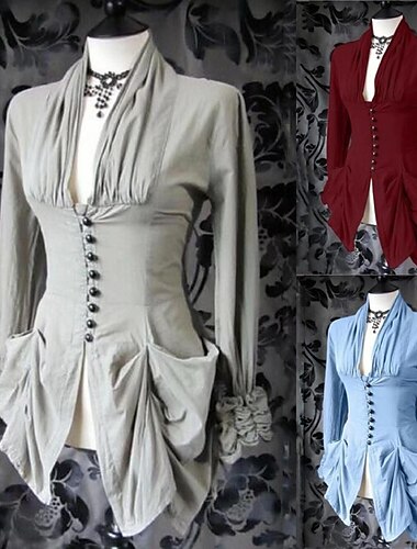  Rococo Victorienne Médiéval Blouse / Chemise Corset Ren Faire Vampire Marie-Antoinette Elfe Dentelle Couleur Unie Femmes Fantaisie Royal Steampunk Halloween Carnaval Mascarade Performance Événement