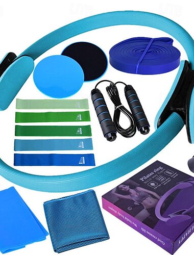  Latex-Yoga-Gummiband, 15-teiliges Set Fitness-Eistücher, Gleitplatte, Spannband, 3 Meter Springseil, Pilates-Schlaufe