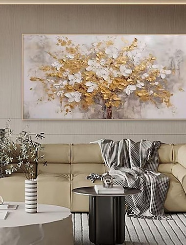  ציור שמן בעבודת יד בד אמנות קיר קישוט אור יוקרה פרחי זהב אבסטרקטי לעיצוב הבית מגולגל ללא מסגרת ציור לא מתוח
