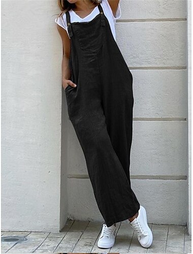  Damen Normal Jumpsuit Strassenmode Feste Farbe Ärmellos Quadratischer Ausschnitt Tasche Strasse Täglich Regular Fit Schwarz Grün Grau Sommer