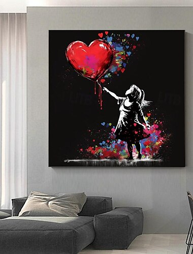  Dipinto a mano Banksy Art Girl con palloncino di cuore Graffiti Art Painting Tela di grandi dimensioni Opera d'arte creativa per l'arredamento del soggiorno Senza cornice