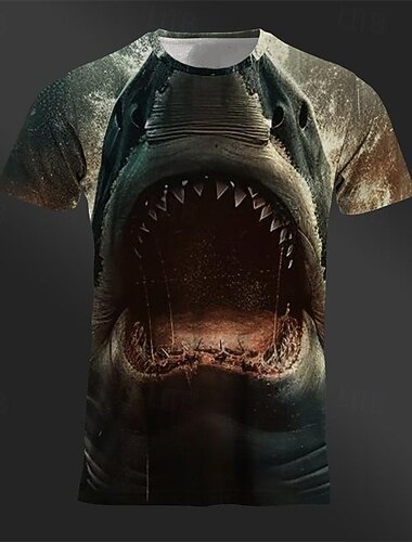 Hombre Graphic Animal Tiburón Camiseta Manga Corta Camiseta Impresión 3D Cuello Barco Camisa Diario Design Retro Antiguo Deporte Festivos Noche Azul Real Azul Piscina Marrón Primavera verano Ropa S M