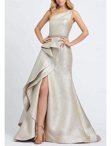  A sirena Abiti da ballo Elegante Vestito Formale Graduazione Lungo Senza maniche Monospalla Con strass con Con balze 2024