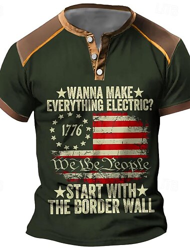  Homme Graphic Drapeau américain 1776 T shirt Chemise Henley Shirt Manche Courte 3D effet Mode Rétro Vintage Classique Sport extérieur Vacances Sortie Printemps été Noir Vert Véronèse Bleu de minuit