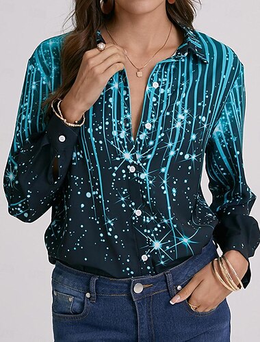  Langärmliges Damenhemd mit Knopfleiste burgunderfarben Jeansblau schwarz gestreift glitzernd Knopfdruck lässig Wochenende Streetwear Kragen normale S