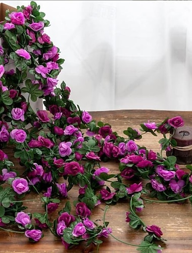  2 uds simulación rosa vid de seda decoración de boda decoración del hogar
