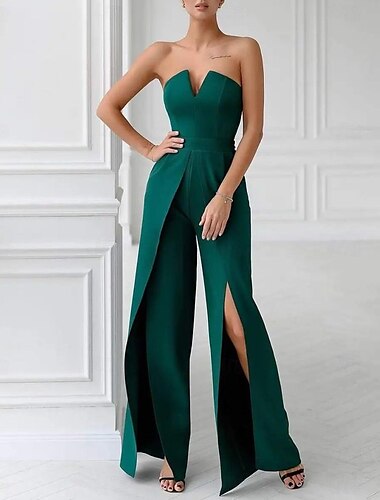  Monos Elegantes Vestido Formal Recepción de Boda Largo Sin Mangas Sin Tirantes Crepé Stretch con Fruncidos 2025