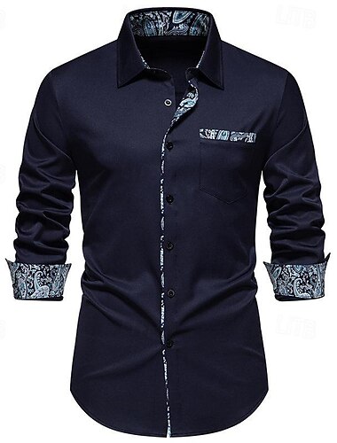  Herren Hemd Sommerhemd Lässiges Hemd Strandhemd Kragenhemd Knopfhemd Schwarz Weiß Marineblau Langarm Paisley-Muster Kargen Urlaub Hawaiianisch Tasche Bekleidung Polyester Modisch Brautkleider