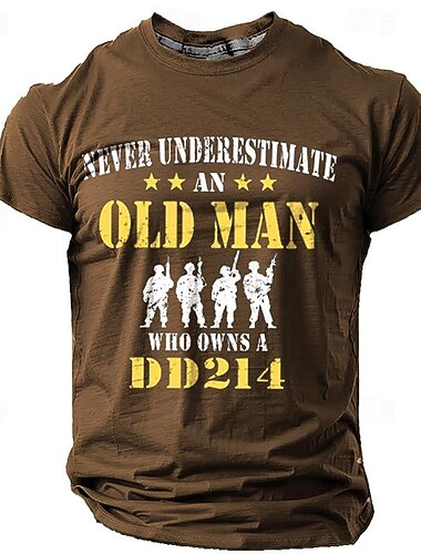  Miesten veteraanien grafiikka T-paita Älä koskaan aliarvioi vanhaa miestä joka omistaa DD214 lyhyellä hihalla