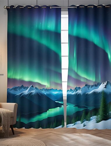  2 Paneele Vorhang Vorhänge Verdunkelungsvorhang für Wohnzimmer Schlafzimmer Küche Aurora Nordlicht Fensterbehandlungen wärmeisoliert Raumverdunkelung