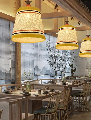  Rattan-Pendelleuchten, handgeflochtener Laternenschirm, traditionelle klassische Laternen-Hängelampe mit E27-Fassung, max. 40 W, Hängelampen für Kücheninsel, Schlafzimmer, Restaurant, Café 110–240 V