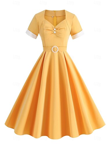  Retro / vintage Lata 50. Rockabilly Sukienka huśtawka Rozkloszowana sukienka Jednokolorowe Damskie Halloween Bal maskowy Na co dzień Wieczór panieński Doroślu Sukienka Sukienki na bal maturalny