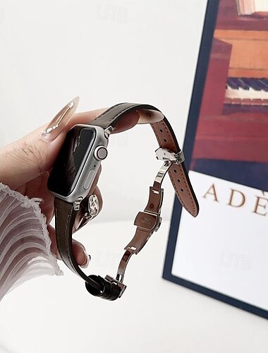  Skinnbånd Kompatibel med Apple Watch-klokkereim 38mm 40mm 41mm 42mm 44mm 45mm 49mm Robust Metalllås Justerbar Ekte lær Erstatningsklokkerem til iwatch Ultra 2 Series 9 8 7 SE 6 5 4 3 2 1