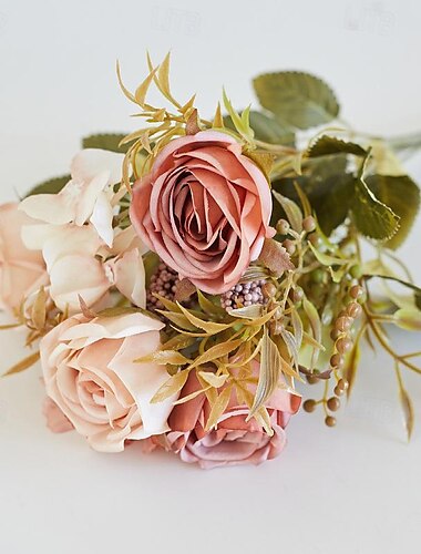 Simulierte Blume, 6 Gabeln, Rauch- und Regenrose, Heimdekoration, künstliche Blume, Rose, Seidenblume, europäischer Stil, Farbschema, Hotel-Esstisch, Blumenarrangement