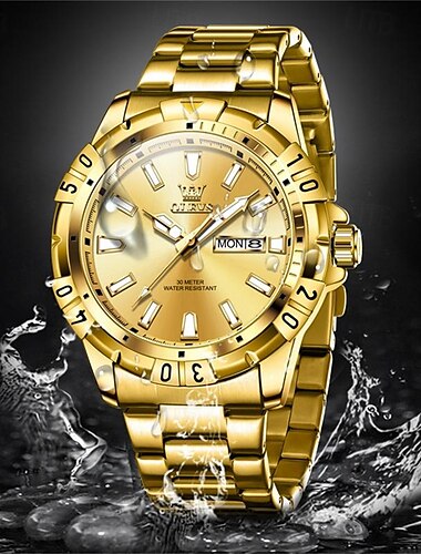  新しい olevs ブランドメンズ腕時計カレンダー週表示発光グリーンウォーターゴーストクォーツ時計防水ファッションメンズスポーツ腕時計