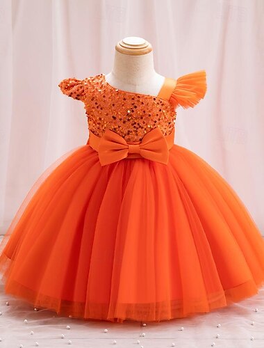  Kleinkind Mädchen Partykleid Einfarbig Kurzarm Leistung Party Niedlich Polyester Frühling 3-7 Jahre Rosa Wein Rote
