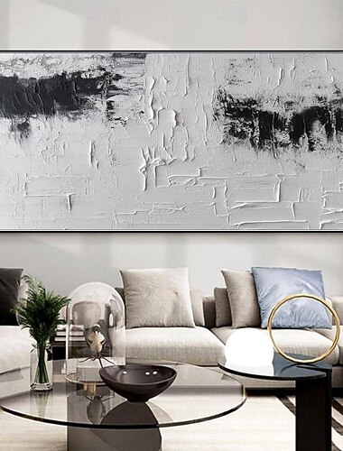  pintura a óleo artesanal lona arte de parede decoração preto e branco moderno simples pintado à mão imagem decorativa abstrata para casa decoração de sala de estar pintura sem moldura enrolada não