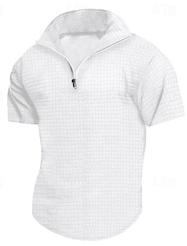  Herren Waffel-Poloshirt Poloshirt mit Viertelreißverschluss Täglich Festtage Viertel Postleitzahl Kurzarm Modisch Basic Glatt Frühling Sommer Regular Fit Schwarz Weiß Burgunderrot Khaki Hellgrau