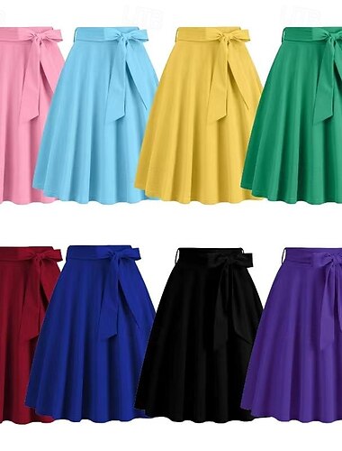  רטרו\וינטאג' שנות ה-50 רוקאבילי חצאית נדנדה באורך  הברך בגדי ריקוד נשים קזו'אל לבוש יומיומי מסיבת תה חצאית