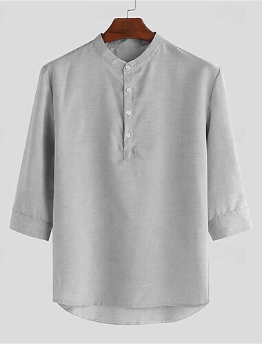  Herren Hemd Hemd mit chinesischem Kragen Hemd mit Stehkragen Sommerhemd Freizeithemd Strandhemd Weiß Rosa Grau Halbarm Einfach Henley Urlaub Ferien Button-Down Bekleidung Polyester Mode Lässig Bequem