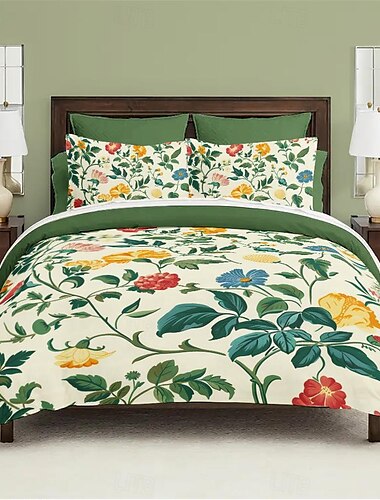  Bettbezug aus der Serie „Grüne Blätterzweige“, 3-teiliges Set, 100 % Baumwolle oder Polyester, superweich, hautfreundlich und langlebig