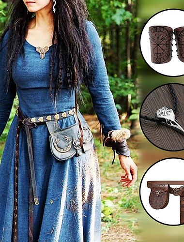  Retro Antiguo Medieval Renacimiento Vestidos Traje de cosplay Collar Feria del Renacimiento Vikingo forastero Ranger Tiro al arco Mujer Celta Vikingo Víspera de Todos los Santos Carnaval Mascarada